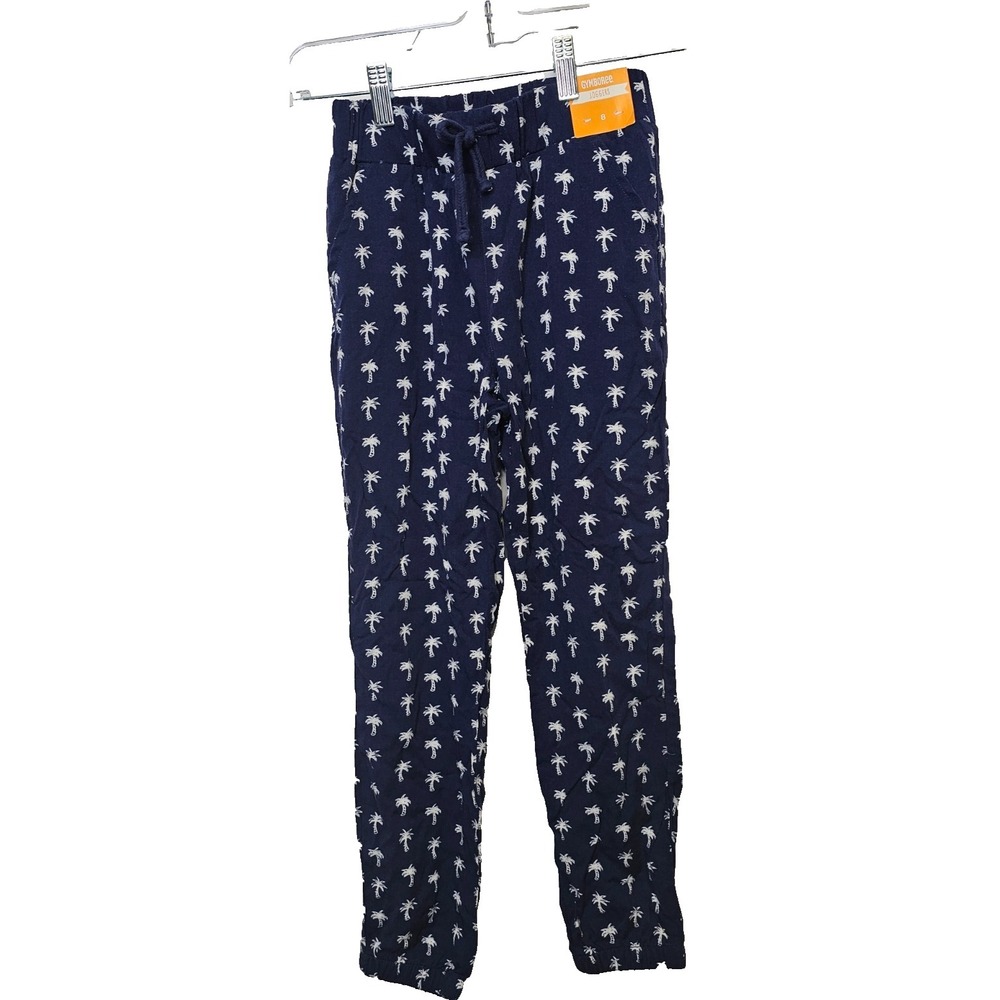 NWT Gymboree navy blue jogger pants with white palm trees drawstring size 8